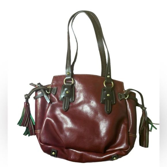 Vintage Dooney & Bourke Toledo Bordeaux Red & Brown Leather Winged Satchel - Picture 2 of 12